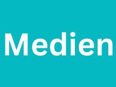 blauer Hintergrund auf dem "Medien" steht.