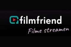 Logo von Filmfriend: auf einem schwarzen Hintergrund ist ein grün-roter Playbutton abgebildet. Darauf steht "Filmfriend. Filme streamen."