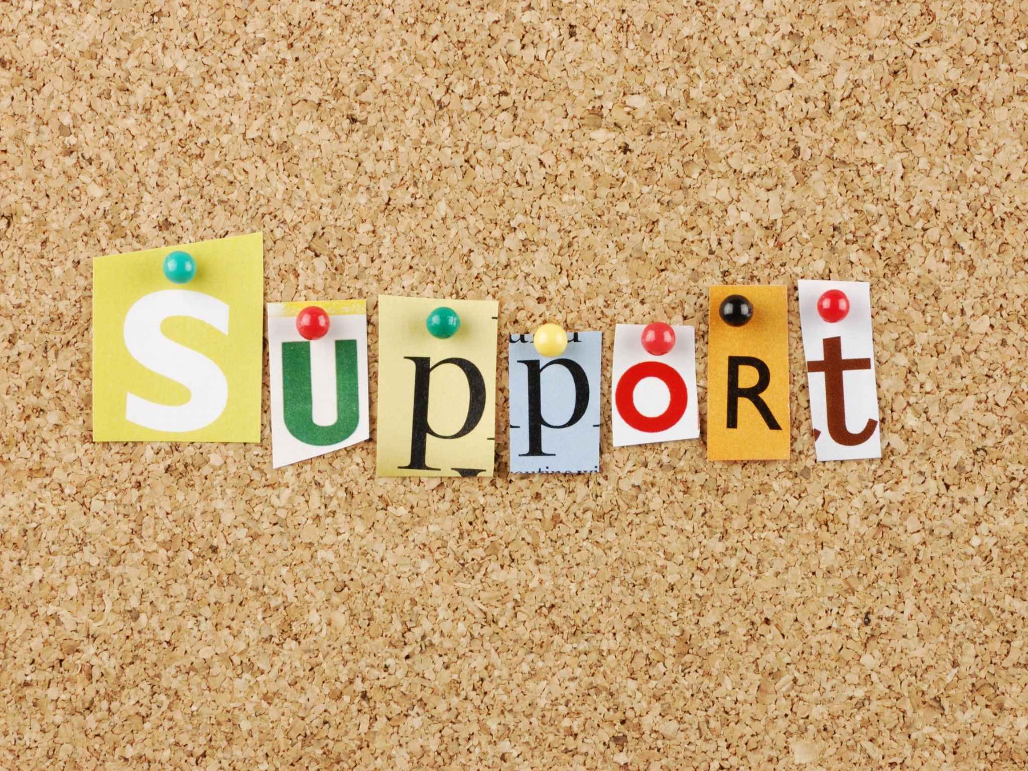 Auf einer Pinnwand steht Support.